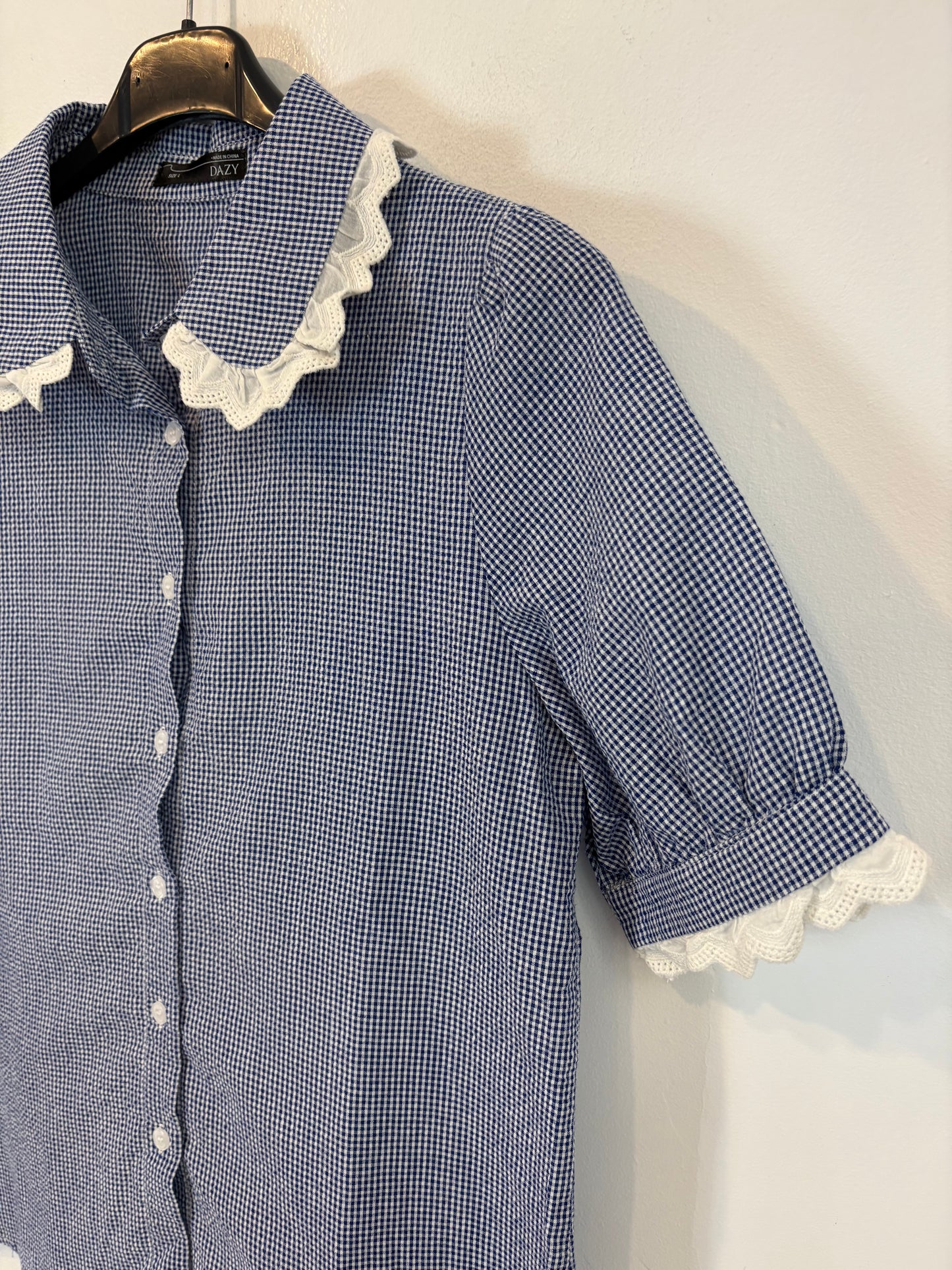 DAZY. Blusa azul cuadros mini. T M/L