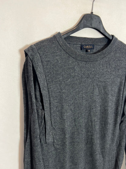 CAROLL. Blue sweater with shoulder detail, size S