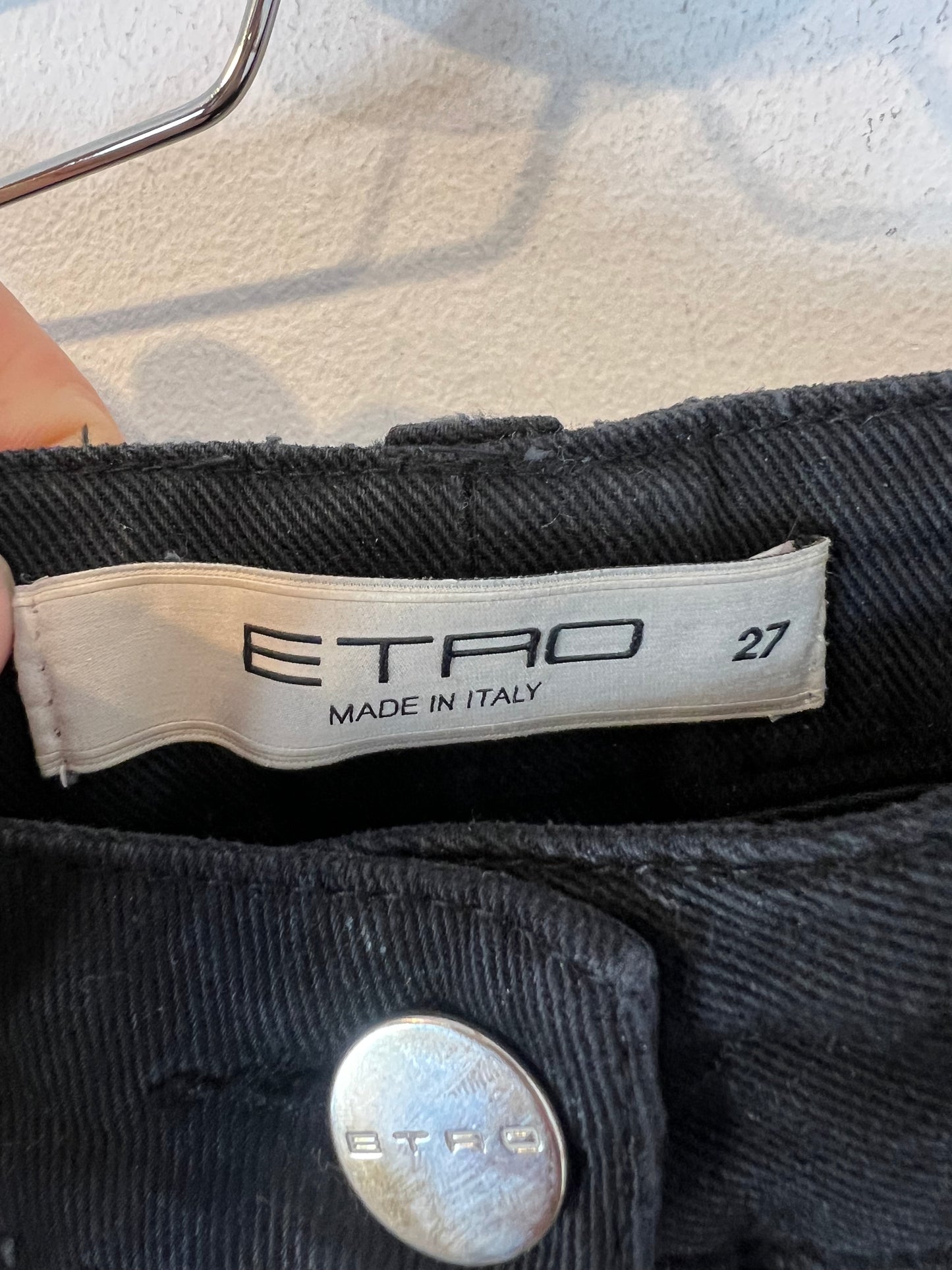 ETRO. Denim negro detalle flecos. T 27 (36)