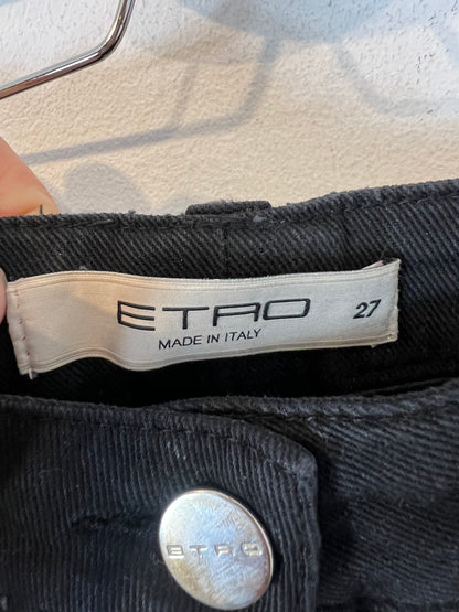 ETRO. Denim negro detalle flecos. T 27 (36)
