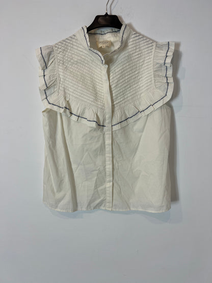 SEZANE. White sleeveless blouse with details, size 42