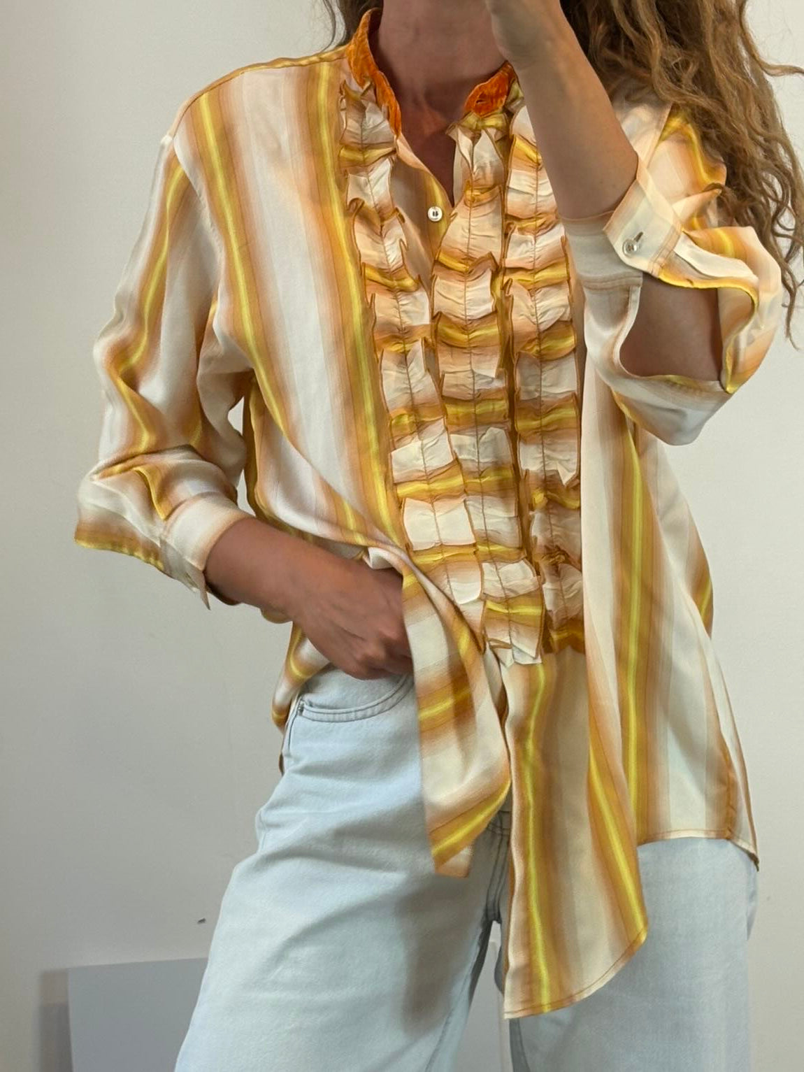 FORTE FORTE. Blusa rayas con seda detalle cuello