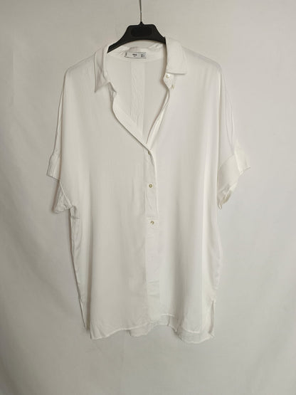 MANGO. Blusa manga corta blanca T.l