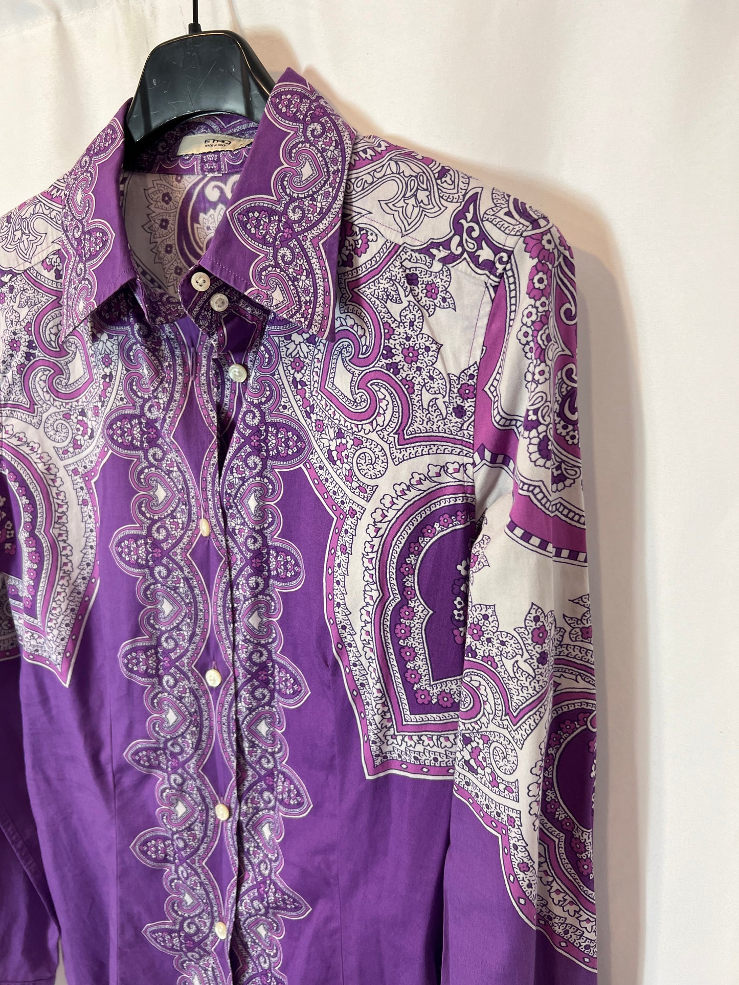 ETRO. White floral purple shirt S.38(xs)