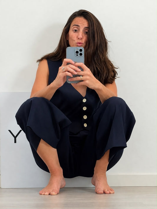 ZARA. Conjunto chaleco y pantalón pinzas azul