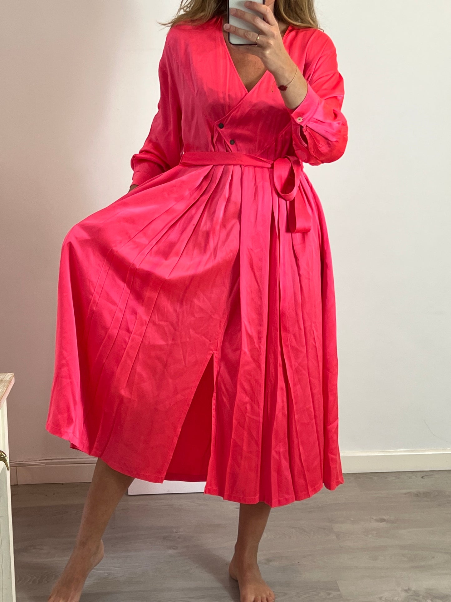 FORTE FORTE. Fuchsia silk midi dress. Size 0 (XS/S)