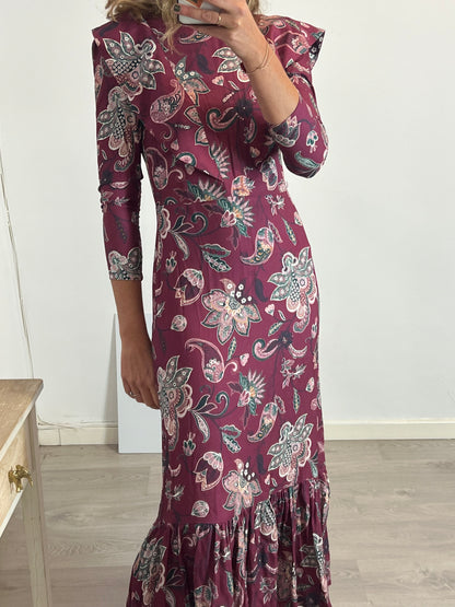 PANAMBI. Vestido largo estampado detalle volante. T 36