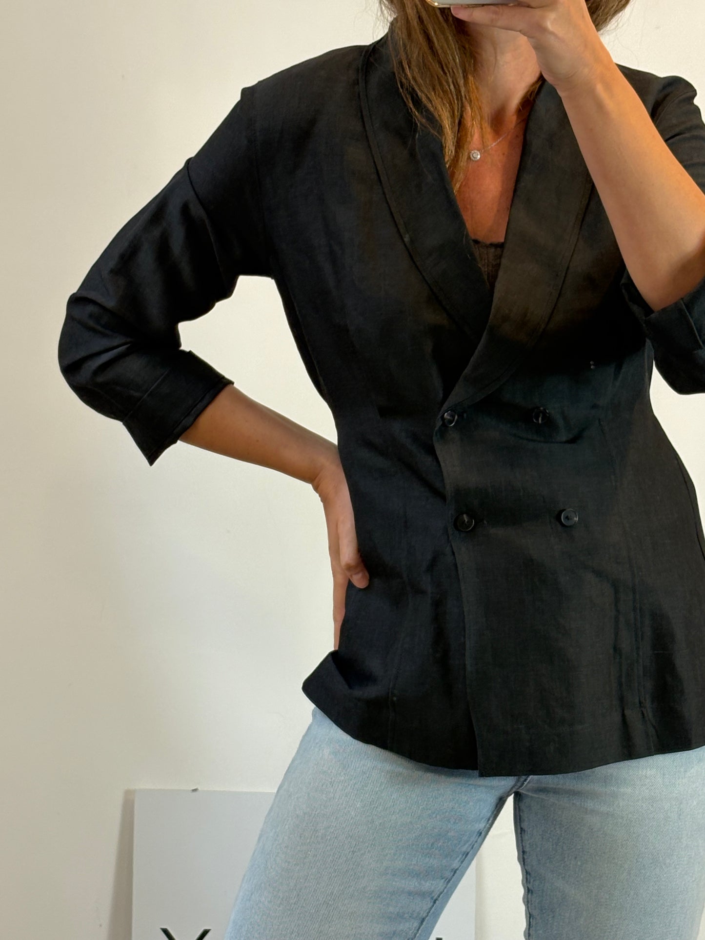 MASSIMO DUTTI. Blazer lana y lino gris oscuro