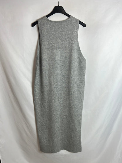 MANGI. Vestido midi gris punto apertura. T XS