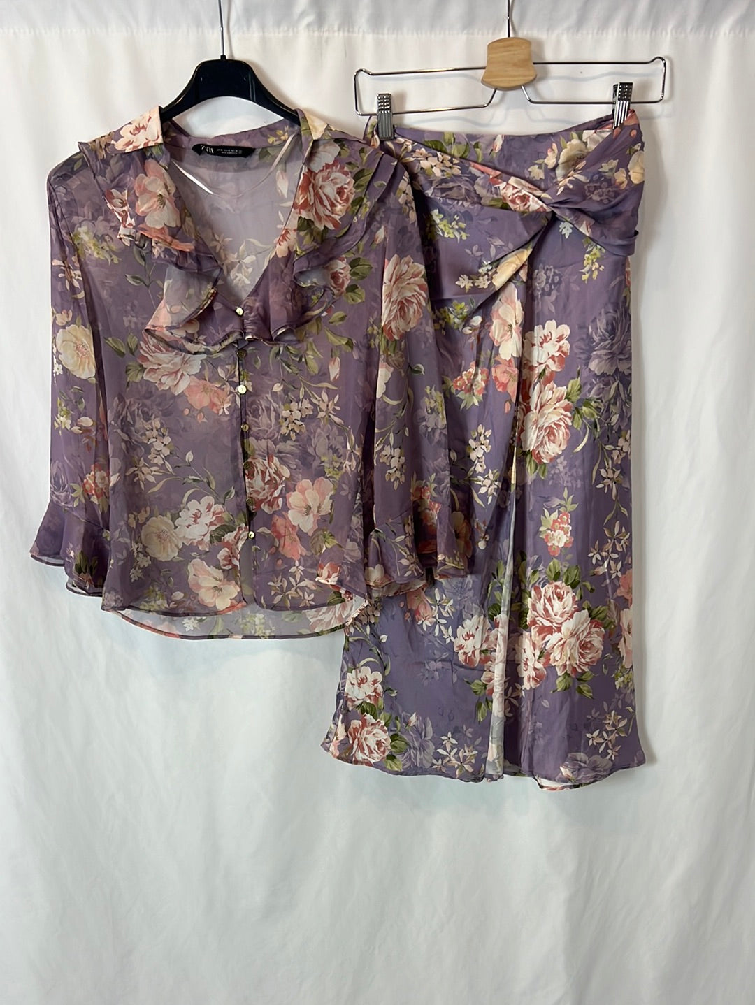 ZARA. Total mauve floral look T.xs