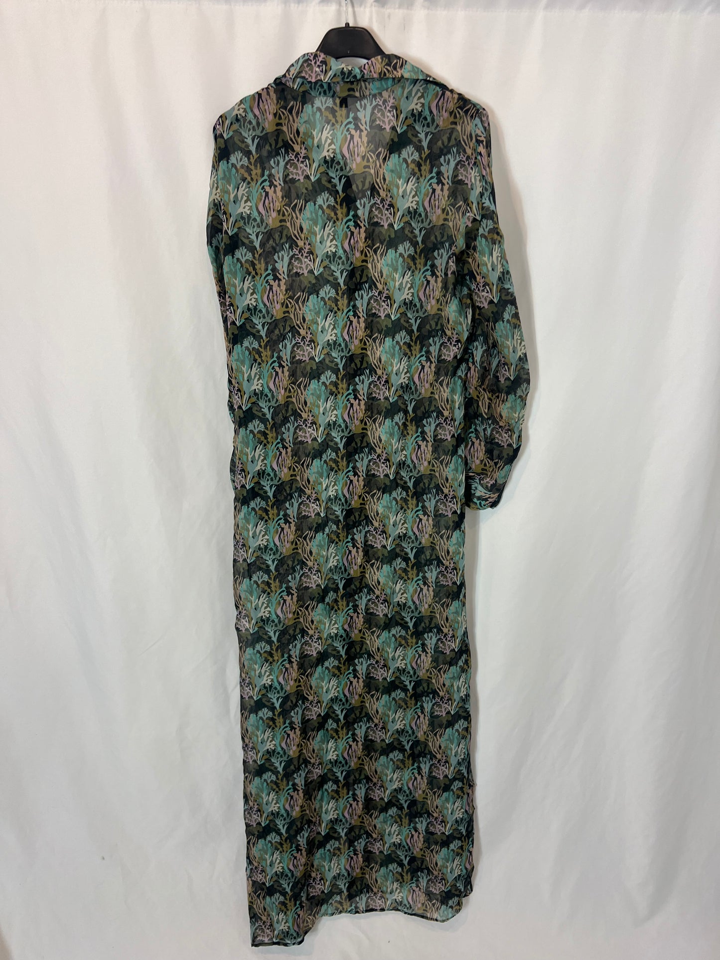 MIRTO. Long printed silk dress, size 40