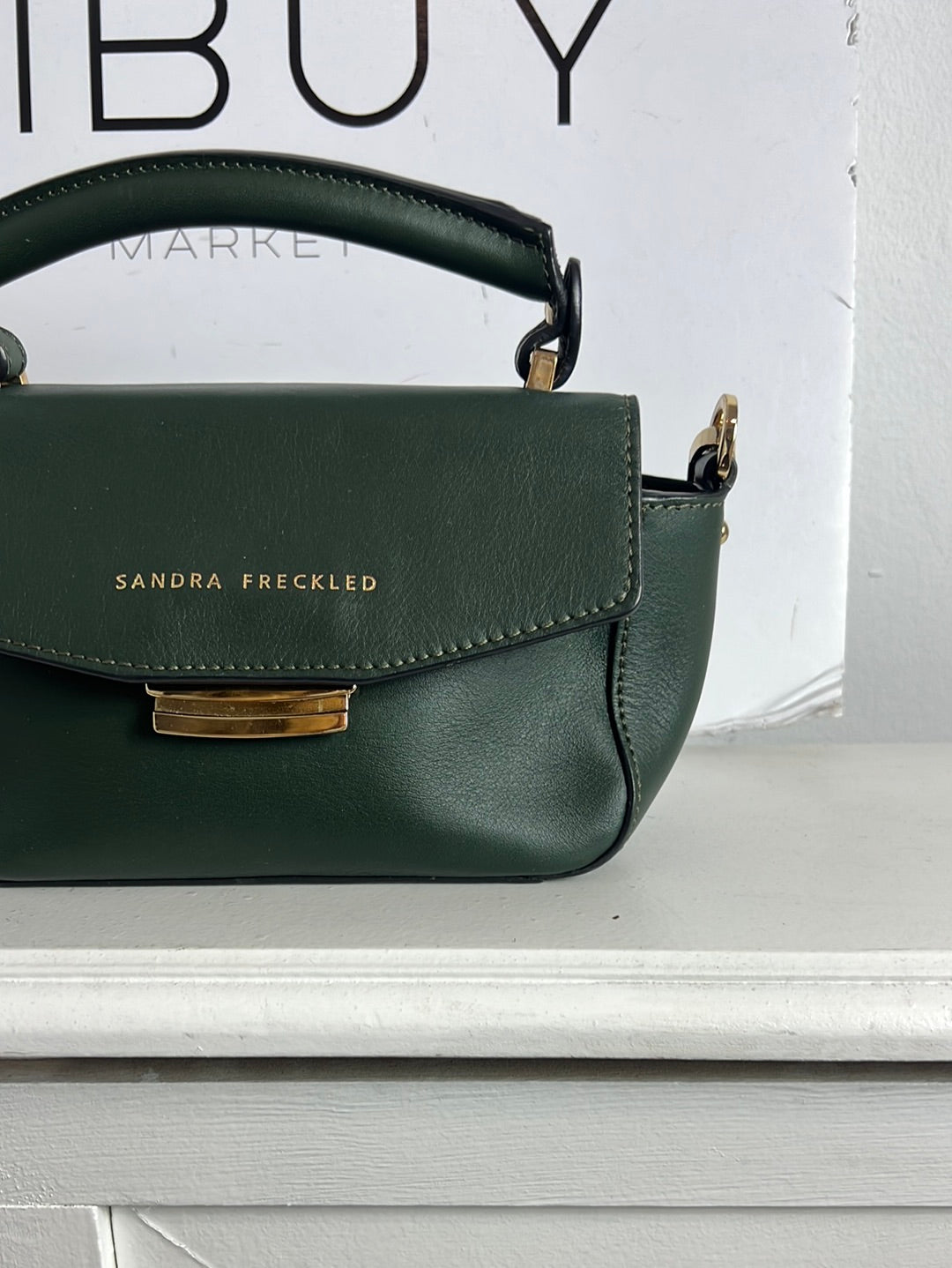 SANDRA FRECKLED. Green leather mini bag