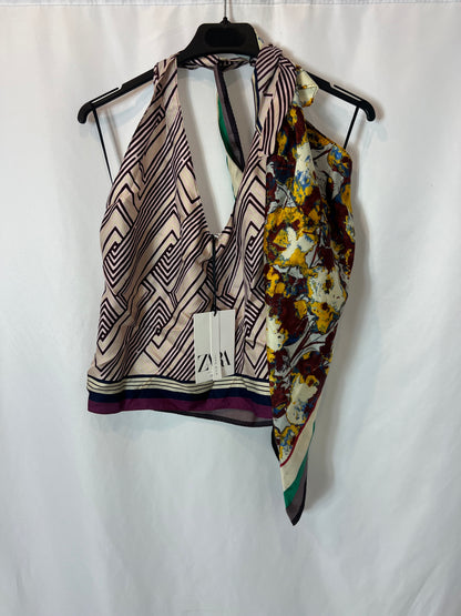 ZARA. Printed silk top. Size XS
