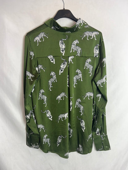ELLI WHITE. Blusa verde satinada tigres. T S