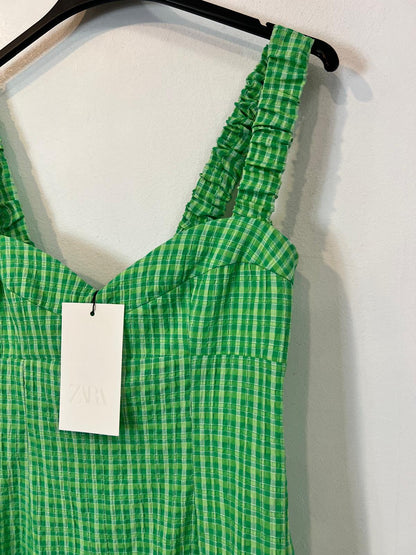 ZARA. Vestido corto cuadros verde