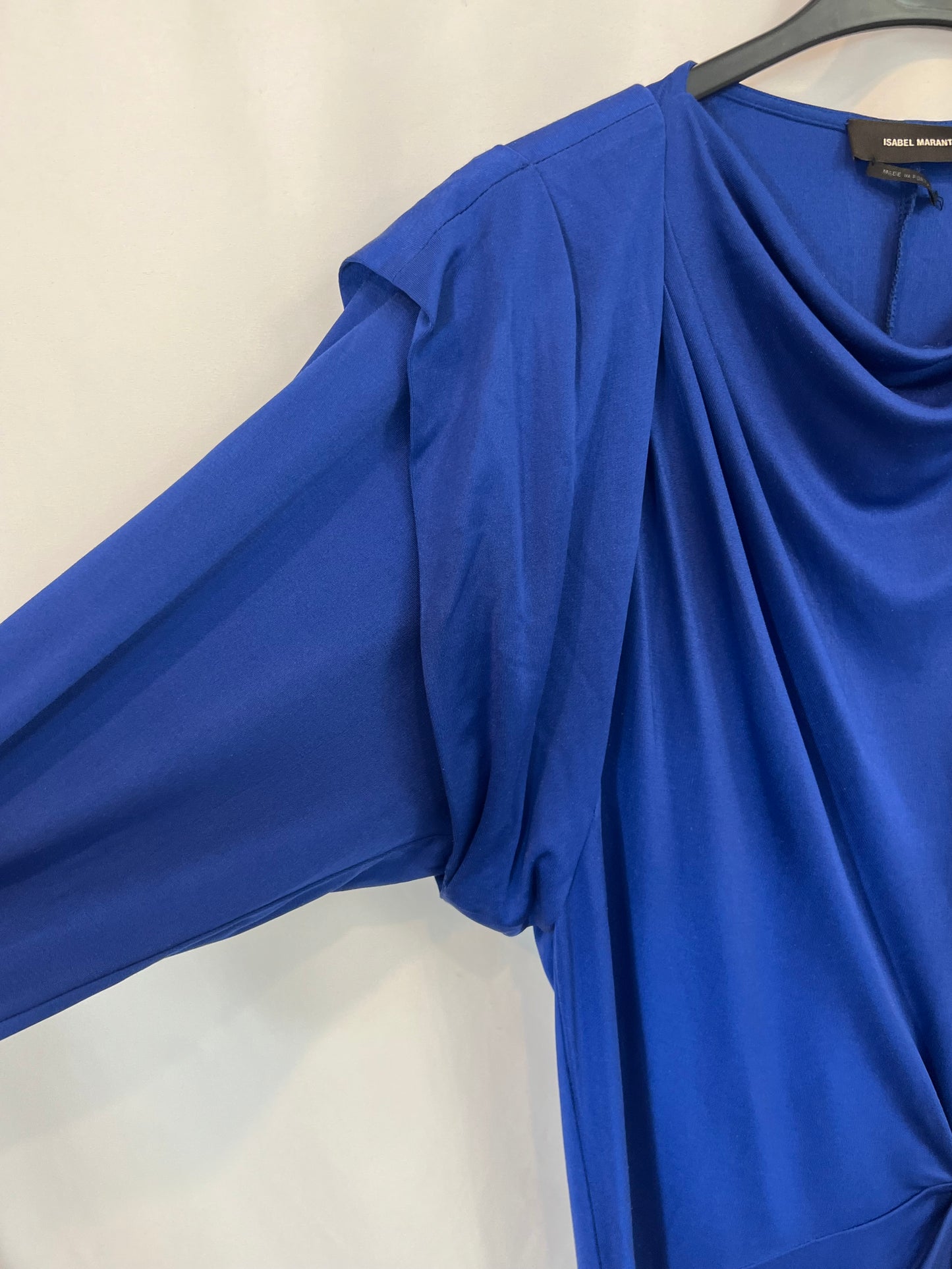 ISABEL MARANT. Flowing Klein blue dress with shoulder detail. Size 36