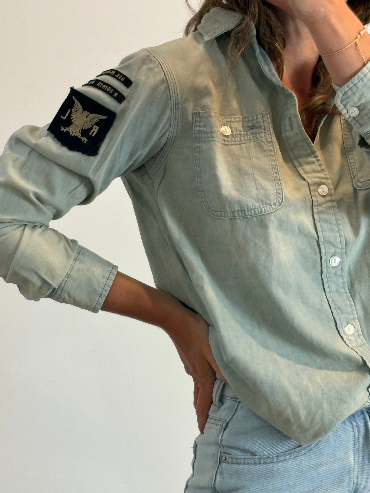 RALPH LAUREN. Camisa denim fluida logo. T M