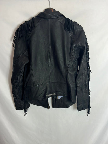 LA MARTINA. Chaqueta piel mangas flecos. T 3 (M/L)