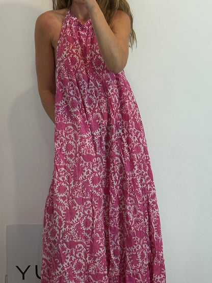 BABBAKI. Vestido largo estampado halter
