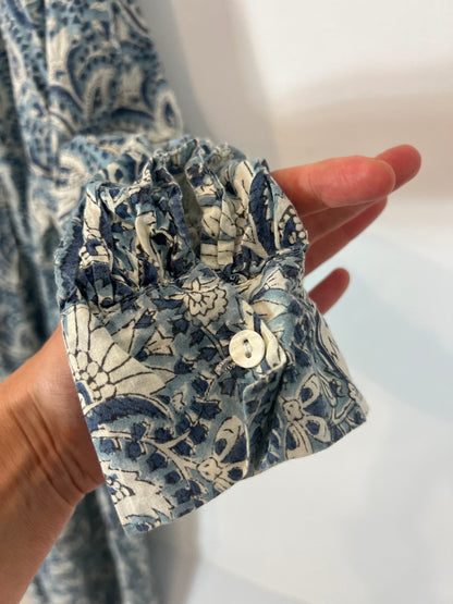 BUGANVILIA. Long dress with blue amoeba flowers, size 3XL