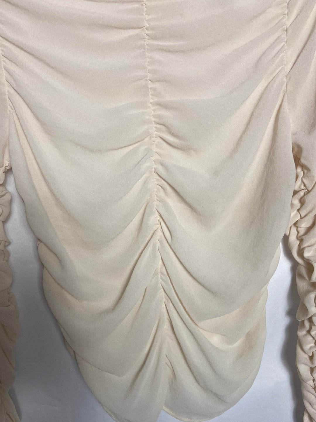 ZARA. Semi-sheer gathered beige top. TS