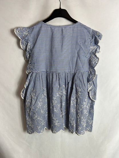 OTRAS. Blusa sin mangas rayas y bordados. TM