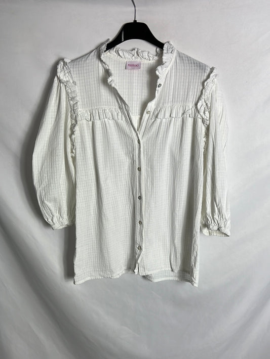 MIMOKI. Blusa blanca mini volantes  textura. T XS (S)