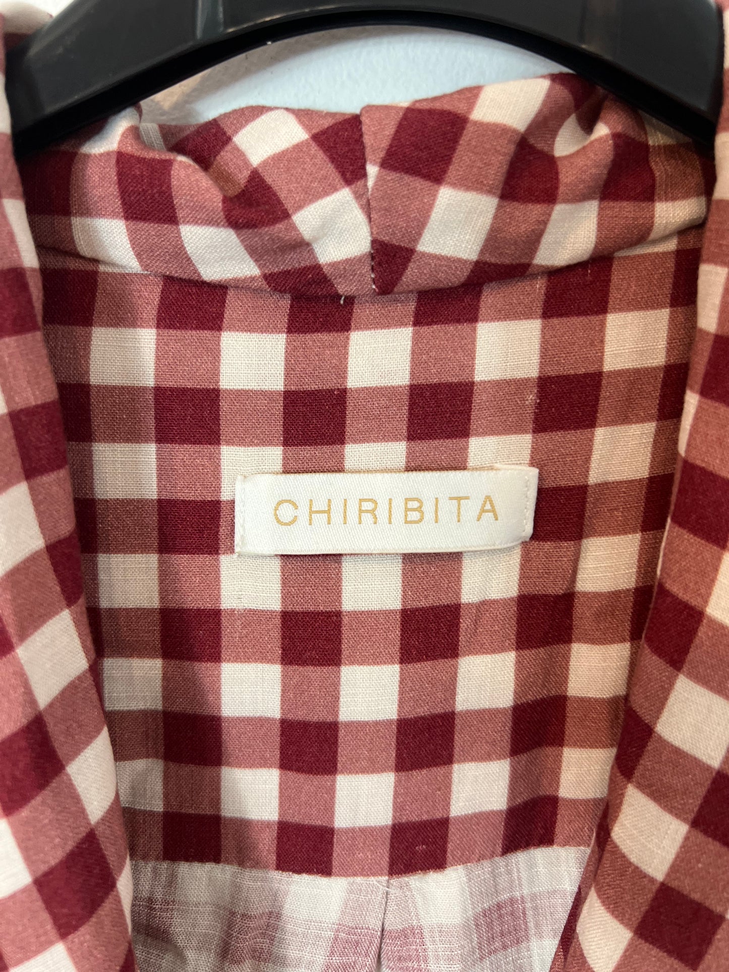 CHIRIBITA. Burgundy checked blouse size 34