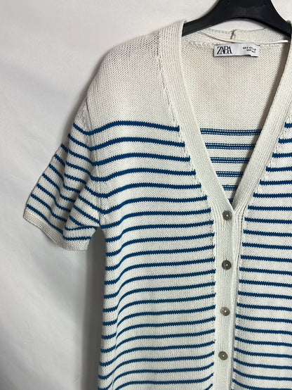 ZARA. Vestido midi punto rayas azules. T S