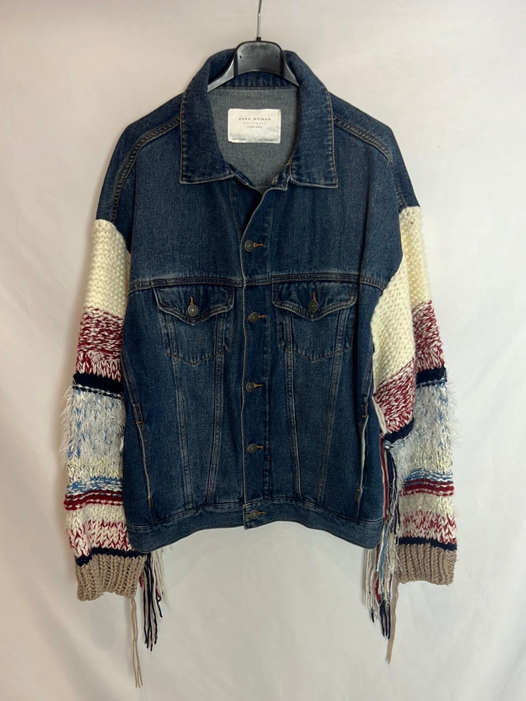 ZARA. Knit-sleeved denim jacket. TS