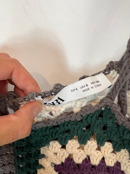 ZARA. Mono largo lino y crochet colores. T S