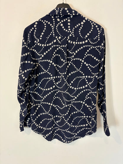 EQUIPMENT. Blue silk blouse with stars. Size XS (S/M)