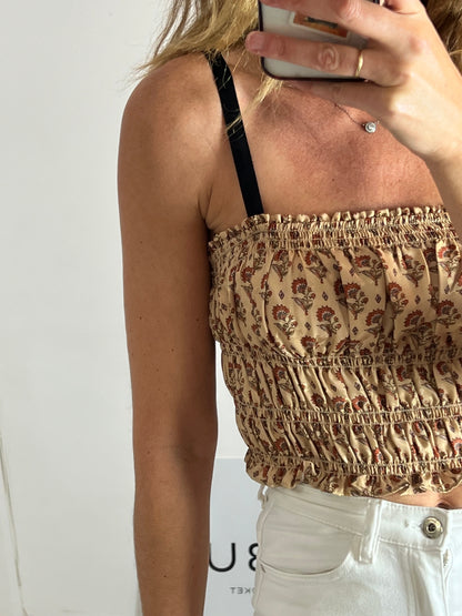 MANGO. top dorados estampado T.l