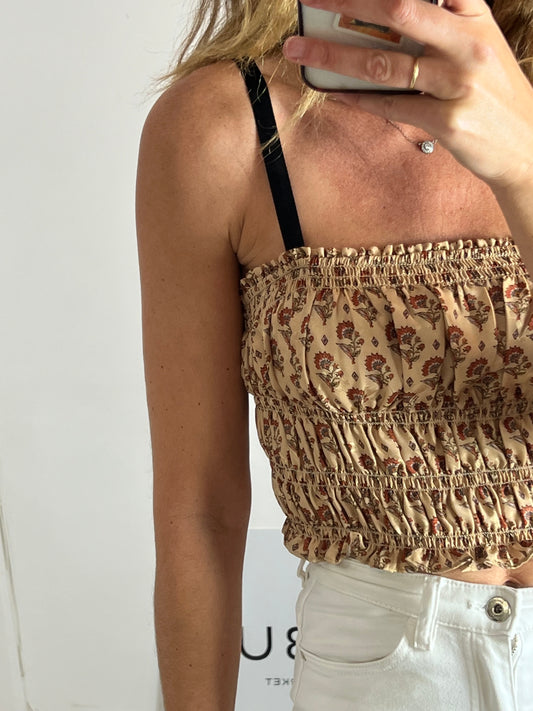 MANGO. top dorados estampado T.l