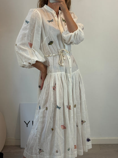 ZIMMERMANN. Vestido camisero de lino bordados insectos