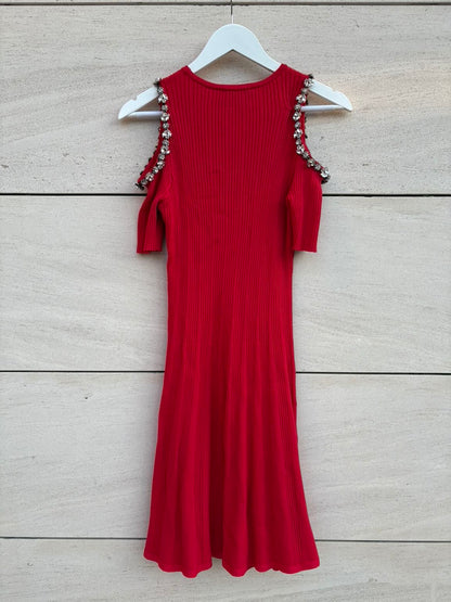 THE KOOPLES. Vestido punto elástico rojo pedreria