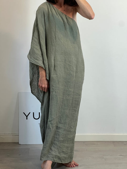 MASSIMO DUTTI. Vestido asimétrico lino T.xs