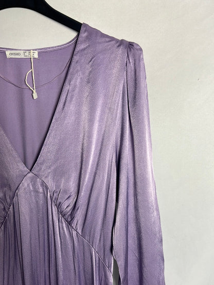 OYSHO. Vestido midi malva satinado. TM