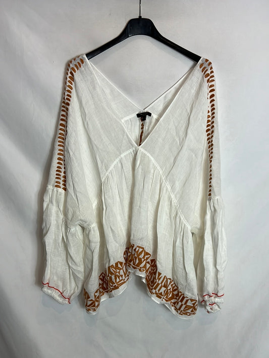 MASSIMO DUTTI. Embroidered linen blouse. T.S.