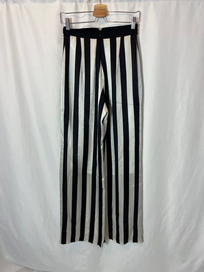ELISABETTA FRANCHI. Striped palazzo silk pants T.42