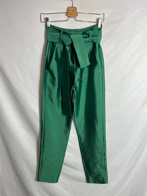 MAJE.Pantalones verdes pinzas T.u(s)