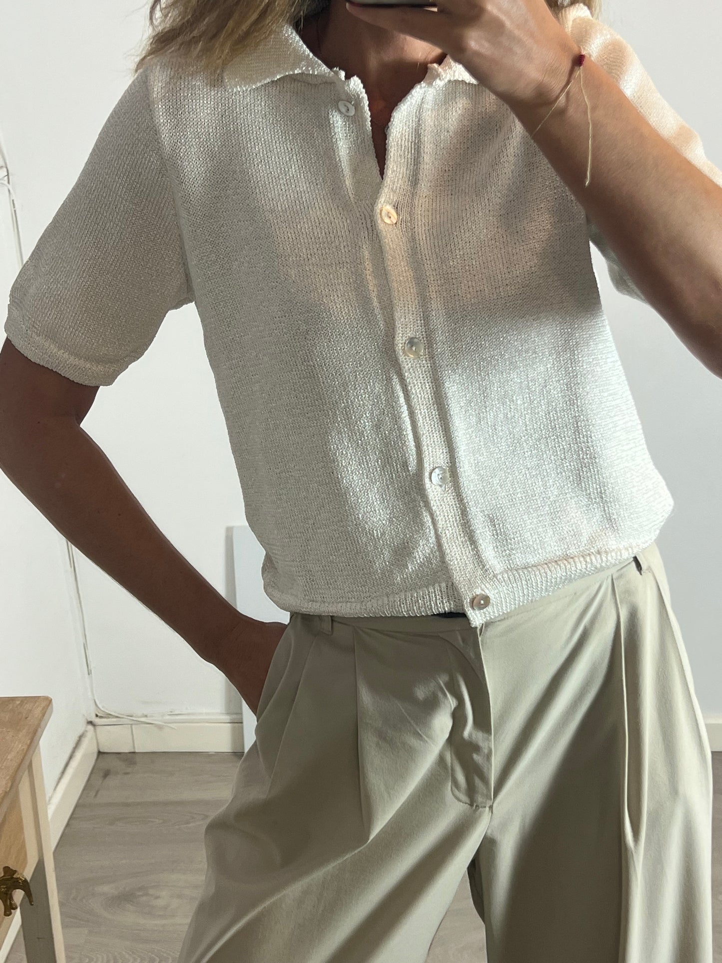 ZARA. Chaqueta punto perla T.l
