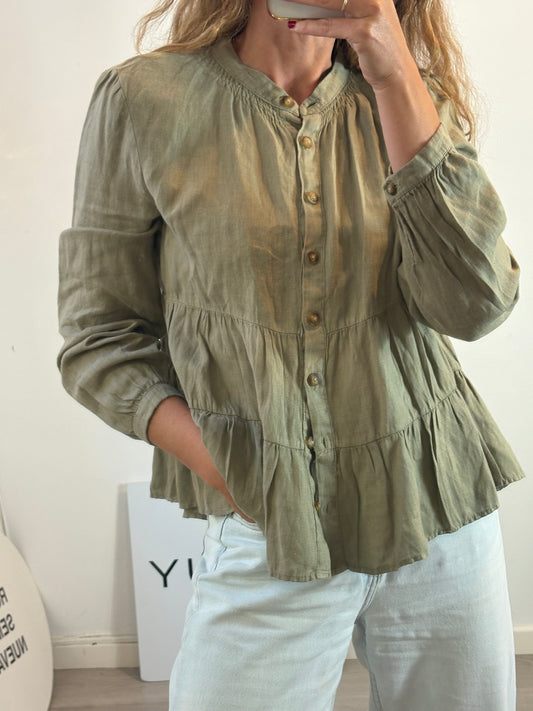 ZARA. Blusa lino verde fluida