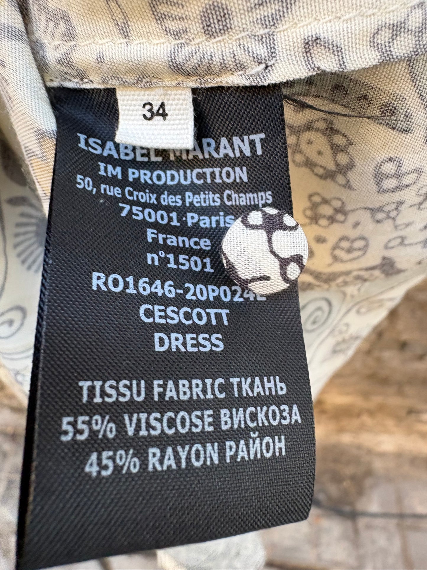 ISABEL MARANT ÉTOILE. Vestido midi detalle cuello y puños. T XS