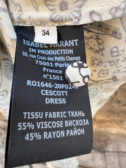 ISABEL MARANT ÉTOILE. Vestido midi detalle cuello y puños. T XS