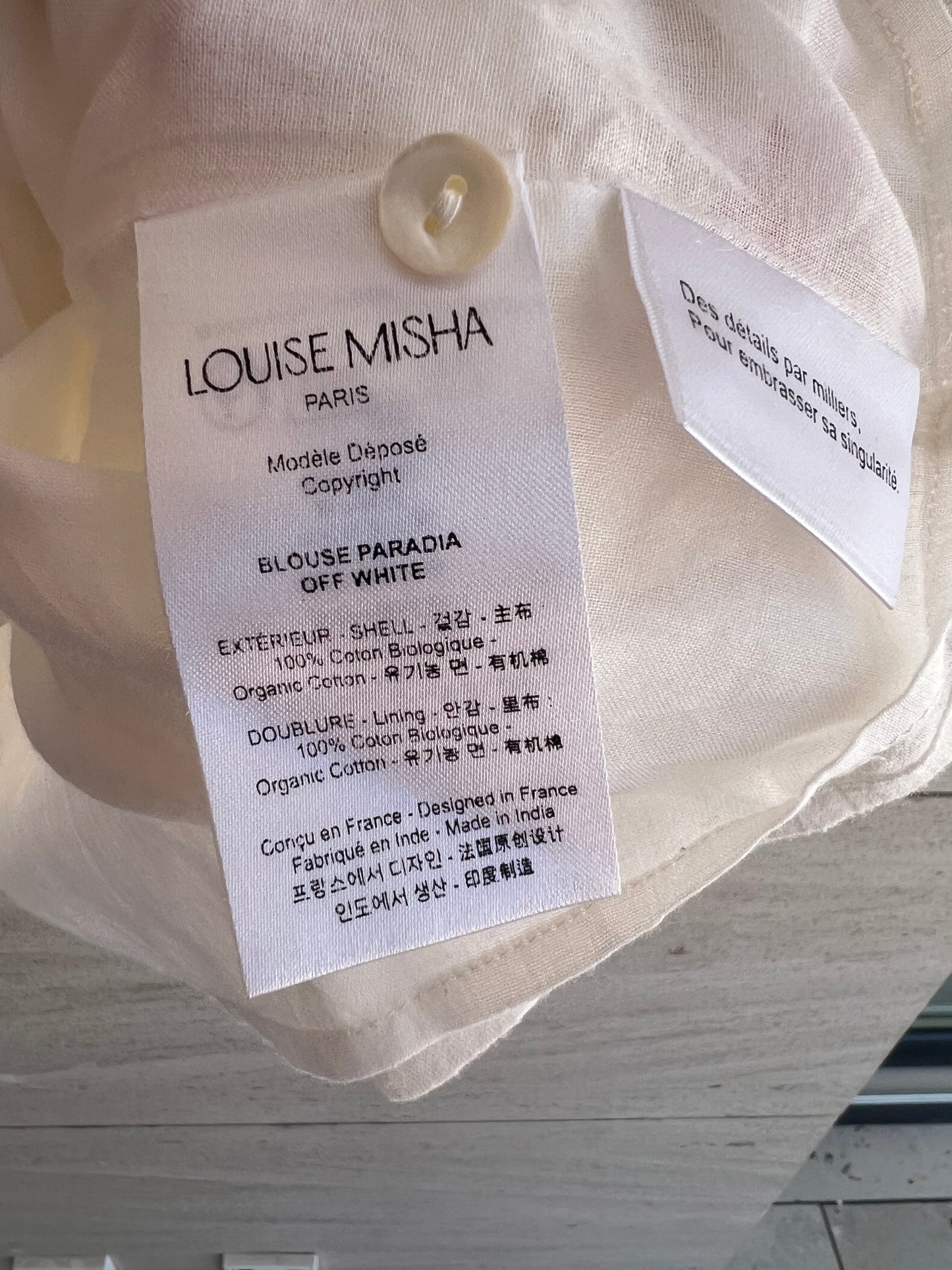LOUISE MISHA. Top beige detalles croché T.36