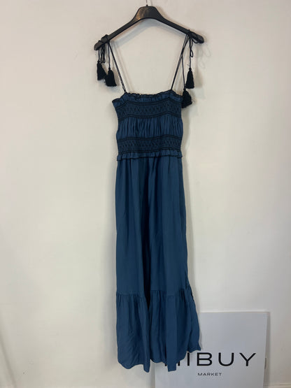OTRAS. Vestido midi nido de abeja azul. T S