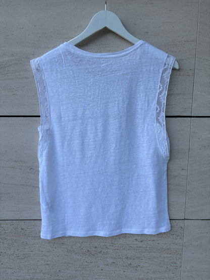 DES PETITS HAUTS. Top lino blanco detalle mangas