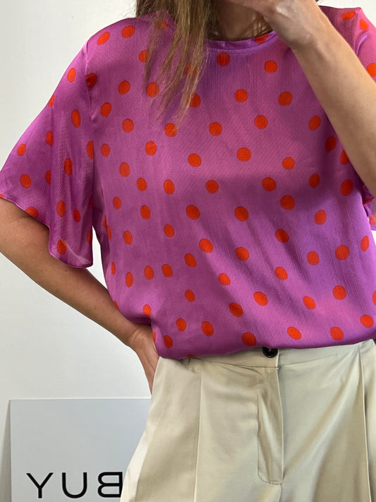 MANGO. Top fluido morado lunares. T XS