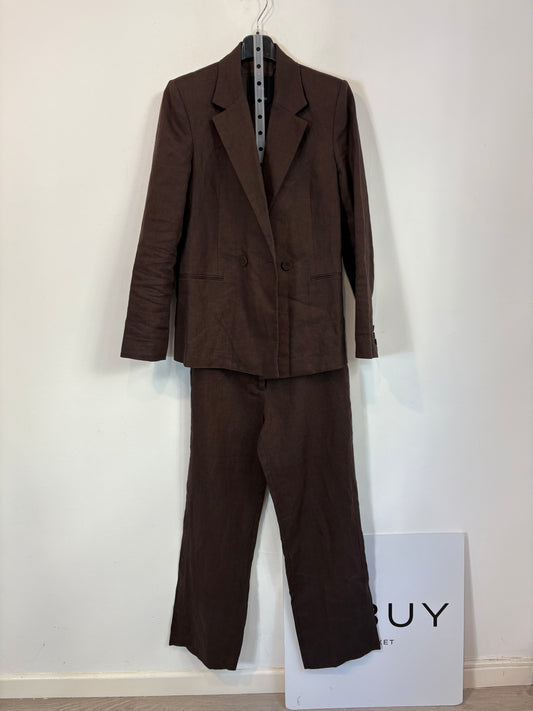 MANGO.  Traje de chaqueta lino marrón